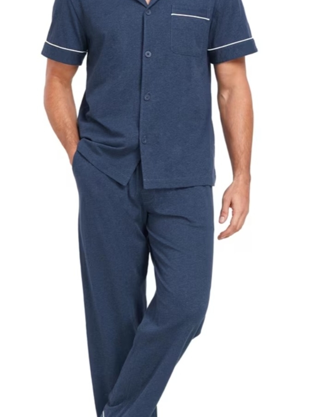 Men's 100% Cotton PJ Set Button Down Sleepwear Short Sleeve and Long Pants XL